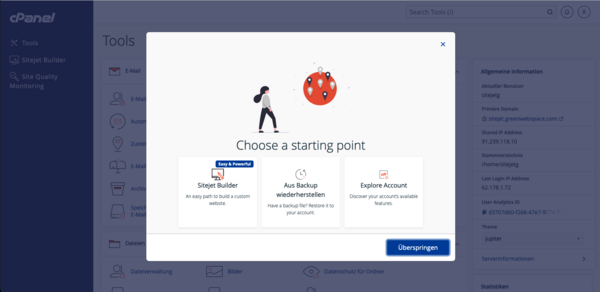 SITEJET - direkt über deine cPanel Webhosting-Administrationsplattform