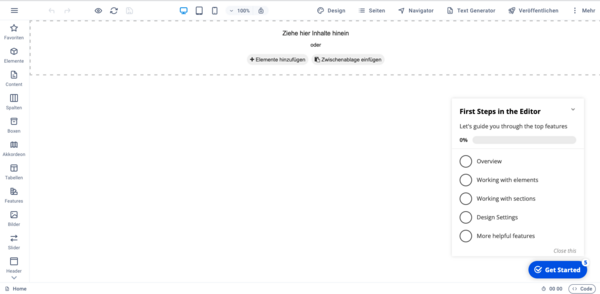 Oder gestalte deine neue Webseite mittels vieler hilfreicher Funktionen
